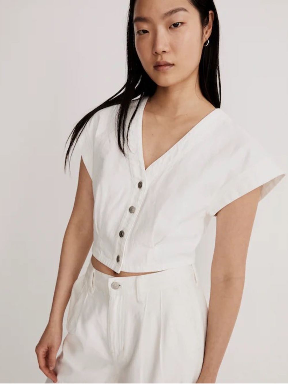 Madewell Denim Cap-Sleeve Crop Top